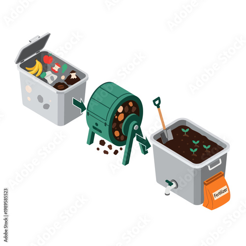 Compost bins with organic waste materials.