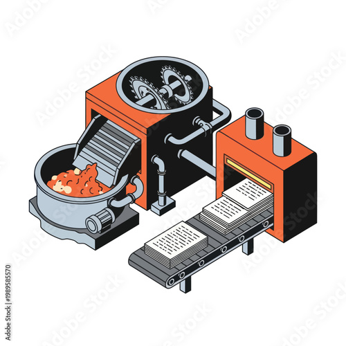 Industrial machine processing raw materials.