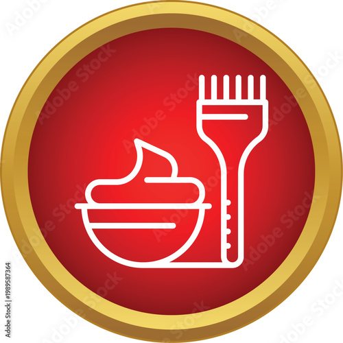 Bowl of hair dye cream and an applicator brush for beauty treatments