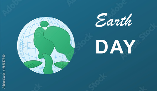Earth Day celebration illustration with green leaves and globe showing environmental protection and sustainability concept