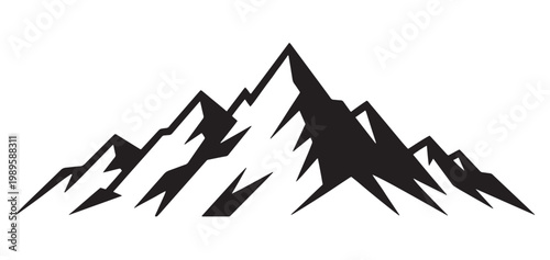 Detailed mountain range silhouette icon for outdoor adventure and travel branding design projects