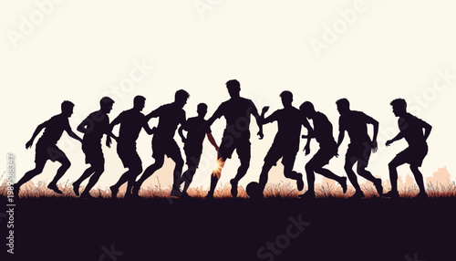 Soccer Players Silhouette at Sunset