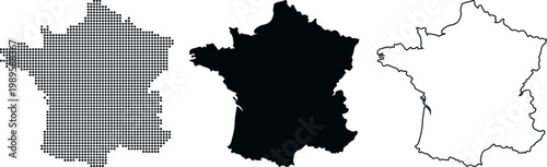 France map outline dotted silhouette and line art on white background Keywords: France, map, country, europe
