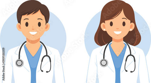 Male and female doctor avatars healthcare flat vector illustration