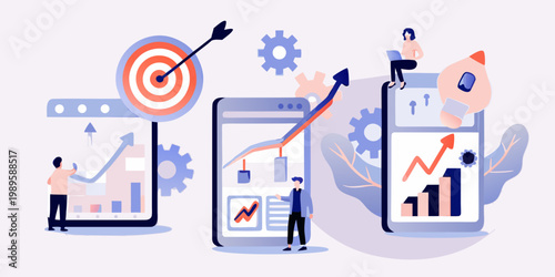 Digital growth and business success visualized with mobile devices and charts