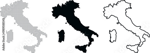 Italy country map outlines in dot fill solid silhouette and line art vector illustration
