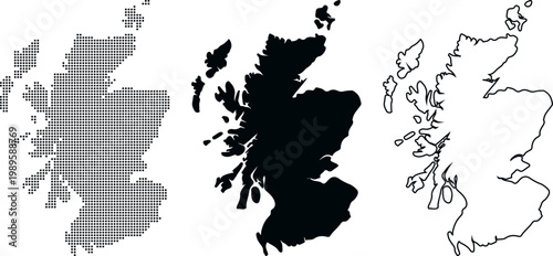 Scotland country map outlines in dot fill solid silhouette and line art vector illustration