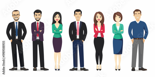 Diverse group of business professionals standing in a neat organized row