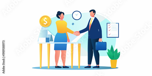 Business professionals shaking hands finalizing a deal in a modern office