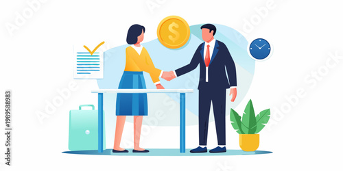 Business professionals shaking hands finalizing a deal with a monetary reward
