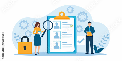 Job applicants are being reviewed with a checklist and magnifying glass