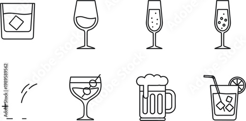 Flat vector alcoholic beverage icon set with colorful cocktails wine and beer for bar menu and app design