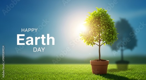 Happy earth day a blooming tree and bright future