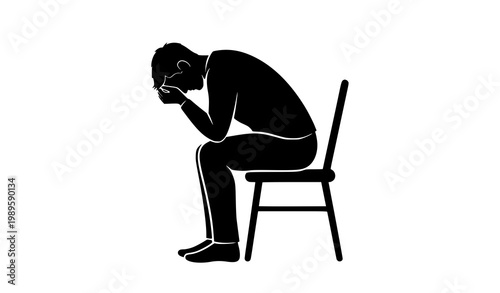 Depressed man silhouette on chair expressing Blue Monday sadness vector illustration
