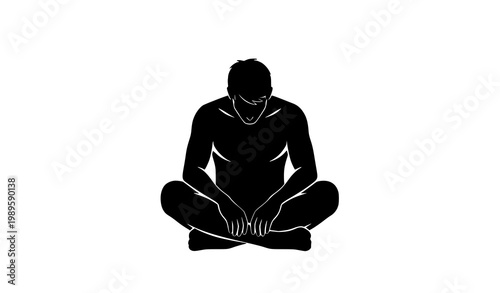 Melancholy lonely man silhouette in emotional sitting pose isolated vector illustration