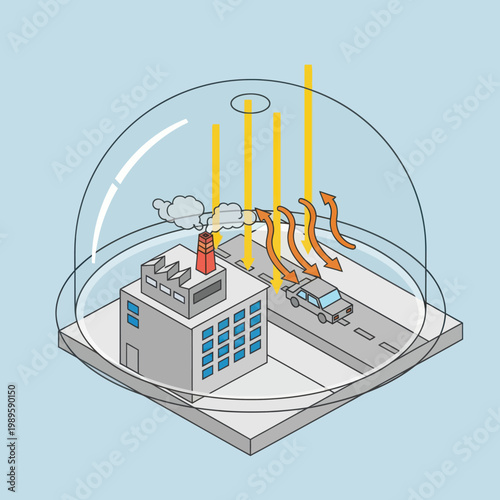 Industrial Factory Pollution Under Glass Dome.