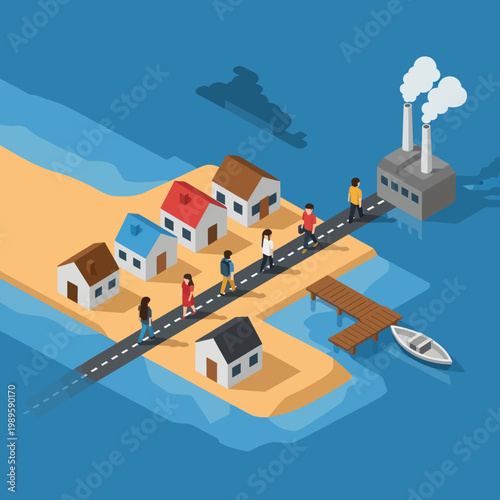 Isometric Illustration of Houses on Artificial Island.