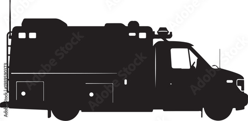 Fire truck, emergency vehicle, black silhouette, vector illustration, rescue transport