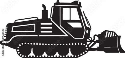 Black and white bulldozer, heavy equipment, construction vehicle, industrial icon