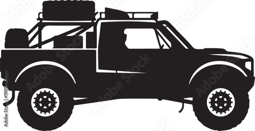 Black truck silhouette, off-road vehicle, 4x4 pickup, rugged car icon