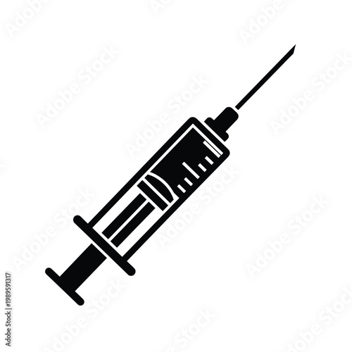 Syringe vector silhouette illustration for medical injections and vaccine administration.