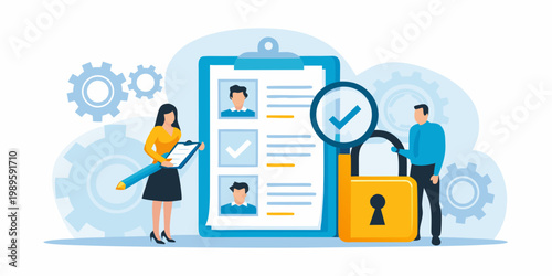 Recruitment process illustration showing candidate selection and data security