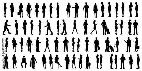 A collection of silhouetted business people in various postures and actions