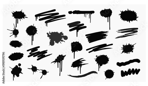 Graffiti spray paint splashes drips ink blots vector set