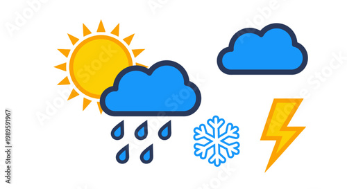 Weather icons depicting sun clouds rain lightning and snow