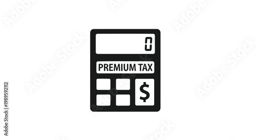 Premium tax, calculator icon, financial symbol, black vector graphics