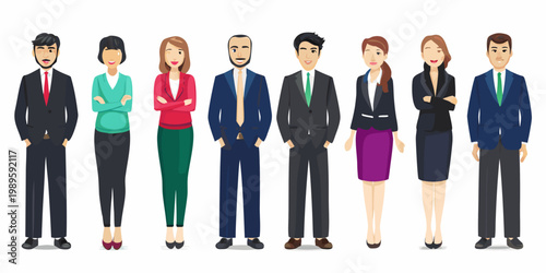 Diverse group of professionals standing in a row smiling forward