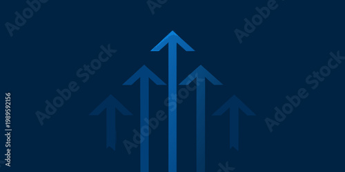 Four blue arrows pointing upwards on a dark blue background