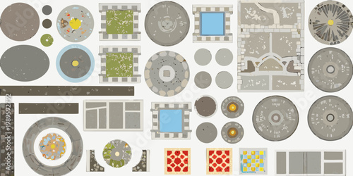 Arrangement of various stone and tile textures in a flat lay composition