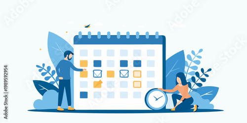 Couple planning events with a large calendar and time management tools