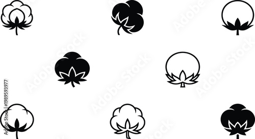 set of nine decorative floral ornaments in black and white flat design vector illustration