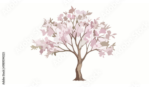 Watercolor blooming tree vector side view spring botanical landscape element