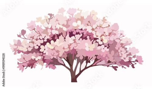 Detailed watercolor blossom tree vector side view spring landscape botanical illustration