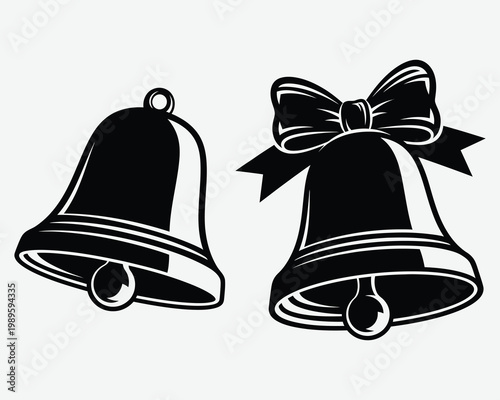 Elegant black and white jingle bells with bow illustration