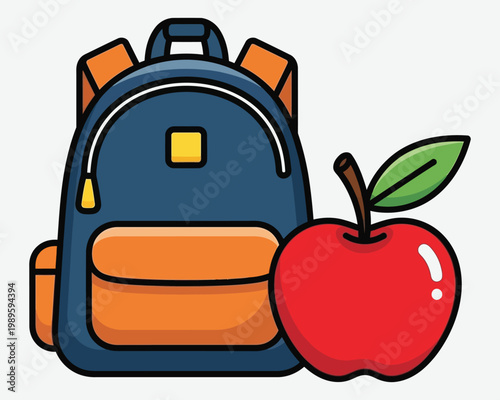 Backpack and apple illustration a cute school supply and fruit pairing