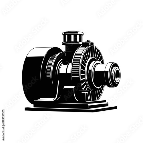 Detailed Black and White Illustration of a Vintage Industrial Generator.
