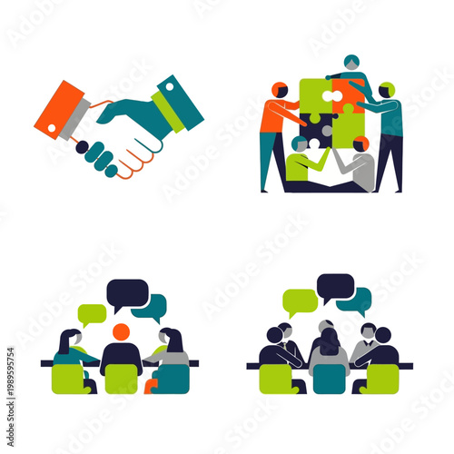 Fotografie Teamwork Collaboration Business Meeting and Partnership Icons.