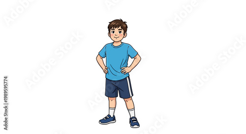 Photos Young Boy Standing Confidently with Hands on Hips.