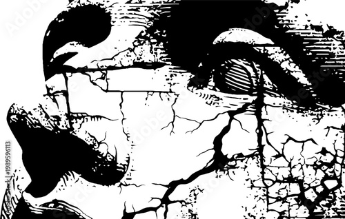 Cracked face profile showing fragmented texture on surface