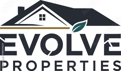 A logo for Evolve Properties, a real estate company, featuring a modern house design with a leaf