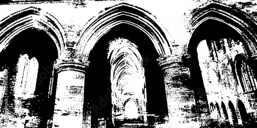 Gothic arches framing nave in high contrast interior