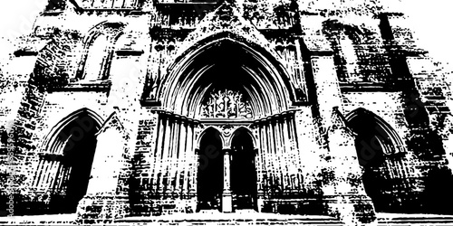 Cathedral main portal flanked by side arches on facade
