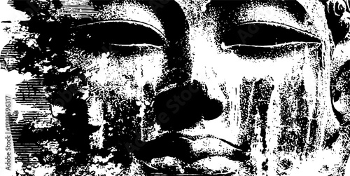 Classical statue face showing streaked staining closeup portrait