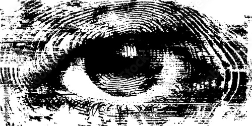 Human eye showing radial halftone texture on white background