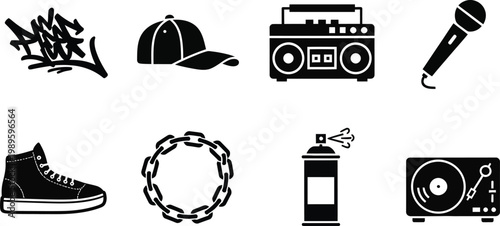 collection of music and street style accessories flat design vector illustration