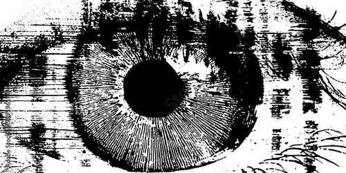 Close up human eye with radial line engraving texture